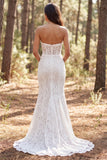 Ivory Lace Mermaid Ruffled Sweep Train Boho Wedding Dress