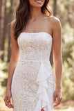 Ivory Lace Mermaid Ruffled Sweep Train Boho Wedding Dress