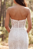Ivory Lace Mermaid Ruffled Sweep Train Boho Wedding Dress