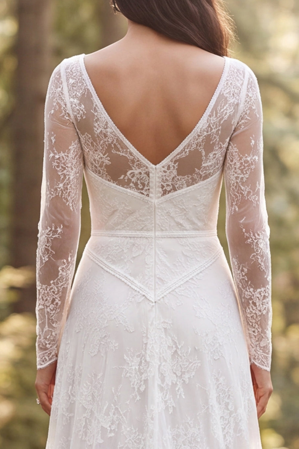 Ivory A-Line Long Sleeves Ruffled Sweep Train Boho Wedding Dress with Slit