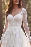 Ivory A-Line Long Sleeves Sweep Train Boho Wedding Dress with Slit