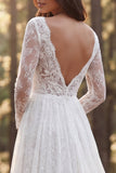 Ivory A-Line Long Sleeves Sweep Train Boho Wedding Dress with Slit