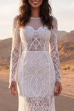 Ivory Mermaid Illusion Neck Long Sleeves Sweep Train Boho Wedding Dress