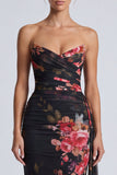 Black Floral Mermaid Long Sweetheart Formal Dress with Sash
