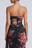 Black Floral Mermaid Long Sweetheart Formal Dress with Sash
