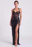 Blue Long Metallic Halter Corset Sheath Formal Dress with Slit