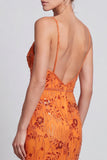 Orange Floral Sparkly Mermaid Beaded Sequin Long Formal Dress