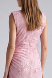 Pink Floral Sparkly Mermaid Beaded Ruched Long Formal Dress