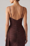 Brown Simple Mermaid Ruched Long Formal Dress with Sash
