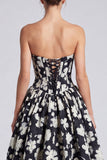 Black White Flower Sweetheart A Line Long Corset Formal Dress