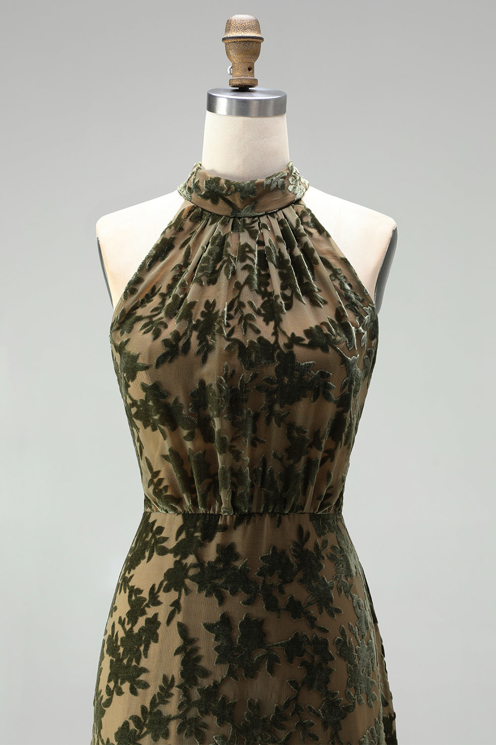 Black Floral A Line Long Halter Formal Dress with Bow