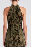 Black Floral A Line Long Halter Formal Dress with Bow