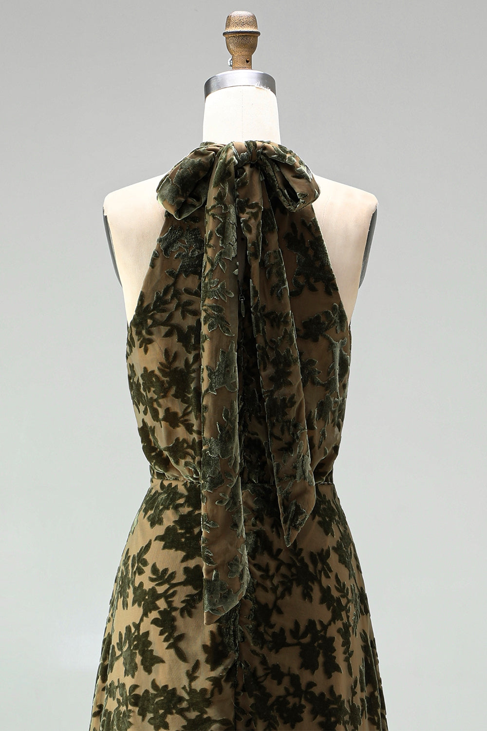 Black Floral A Line Long Halter Formal Dress with Bow