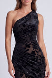 Olive Floral Mermaid One Shoulder Velvet Long Formal Dress