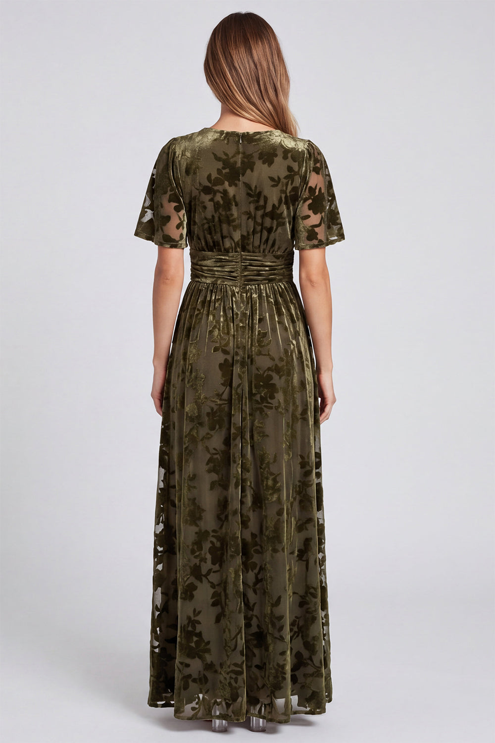 Black Floral Long Velvet A Line V-Neck Formal Dress with Slit