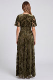 Black Floral Long Velvet A Line V-Neck Formal Dress with Slit