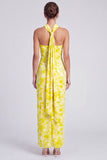 Pink Floral Halter Velvet Sheath Long Formal Dress with Slit