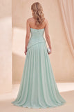 Mint Green A Line Strapless Ruffled Long Beach Wedding Guest Dress