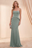 Eucalyptus Beaded Mermaid Strapless Long Wedding Guest Dress