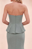 Eucalyptus Beaded Mermaid Strapless Long Wedding Guest Dress