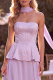 Light Purple Beaded Chiffon Long Beach Wedding Guest Dress with Neck Scarf