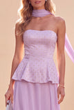 Light Purple Beaded Chiffon Long Beach Wedding Guest Dress with Neck Scarf