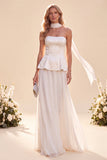 Light Purple Beaded Chiffon Long Beach Wedding Guest Dress with Neck Scarf