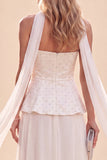 Light Purple Beaded Chiffon Long Beach Wedding Guest Dress with Neck Scarf