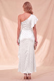 Dusty Sage Satin Beaded Ruffled Maxi Wedding Guest Dress with Sleeve