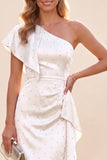 Dusty Sage Satin Beaded Ruffled Maxi Wedding Guest Dress with Sleeve
