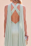 Mint Green Mermaid Halter Long Wedding Guest Dress with Neck Scarf