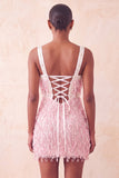 Brown Fringed Thick Straps Short Tight Homecoming Dress with Beading
