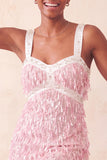 Brown Fringed Thick Straps Short Tight Homecoming Dress with Beading