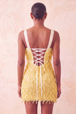 Brown Fringed Thick Straps Short Tight Homecoming Dress with Beading
