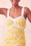 Brown Fringed Thick Straps Short Tight Homecoming Dress with Beading