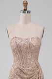 Sparkly Champagne Sequin Tight Ruched Short Corset Homecoming Dress