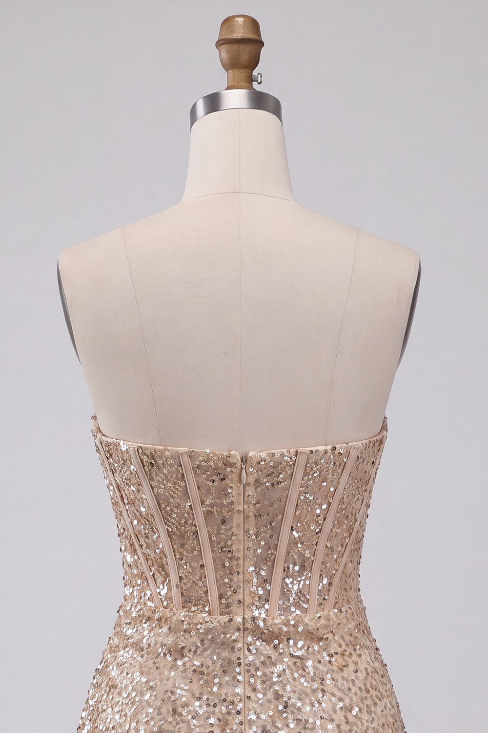 Sparkly Champagne Sequin Tight Ruched Short Corset Homecoming Dress