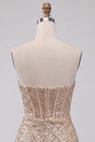 Sparkly Champagne Sequin Tight Ruched Short Corset Homecoming Dress