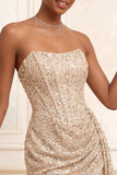 Sparkly Champagne Sequin Tight Ruched Short Corset Homecoming Dress