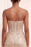Sparkly Champagne Sequin Tight Ruched Short Corset Homecoming Dress