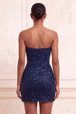 Sparkly Champagne Sequin Tight Ruched Short Corset Homecoming Dress