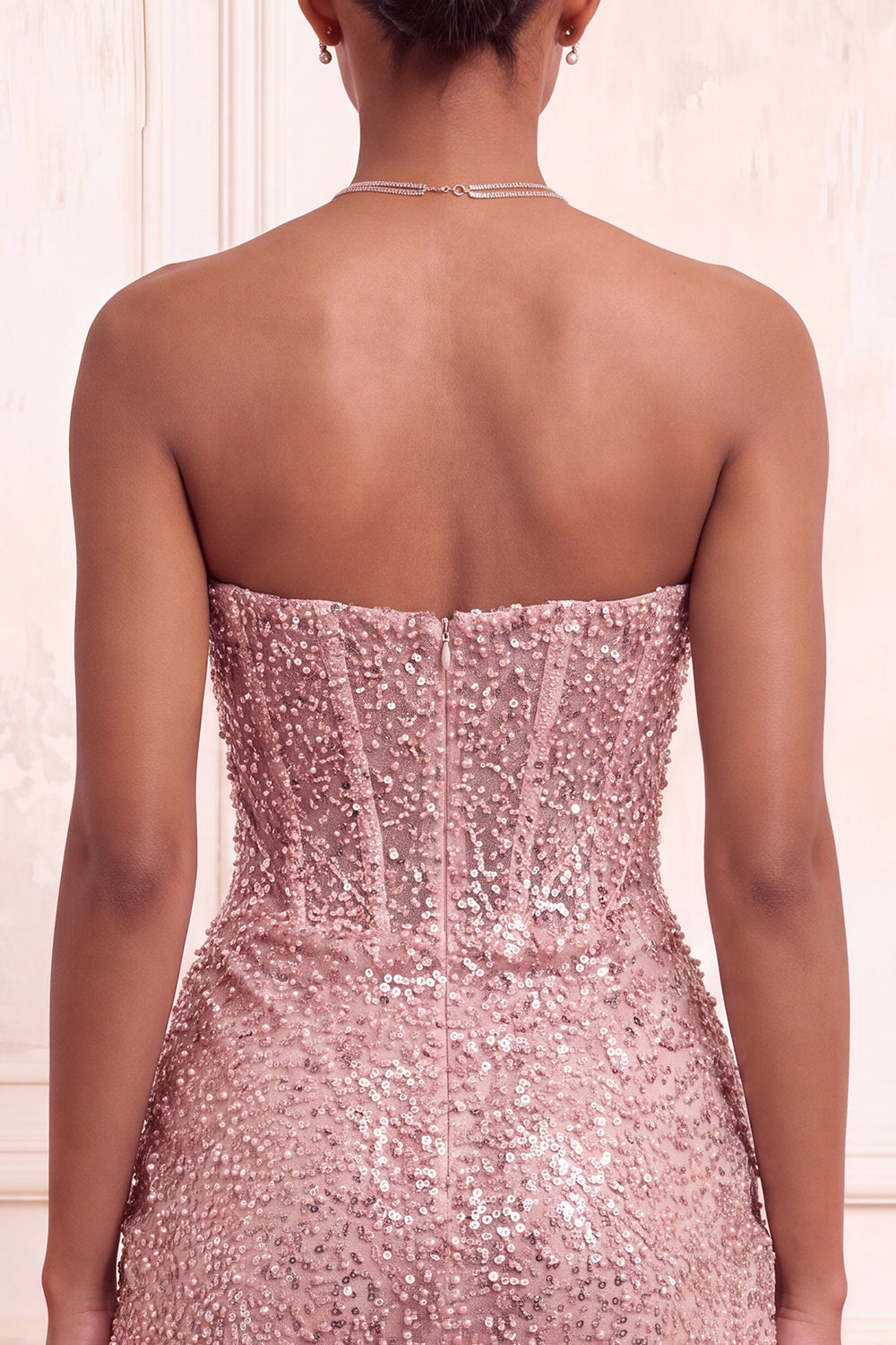 Sparkly Champagne Sequin Tight Ruched Short Corset Homecoming Dress