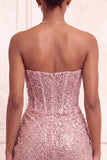 Sparkly Champagne Sequin Tight Ruched Short Corset Homecoming Dress