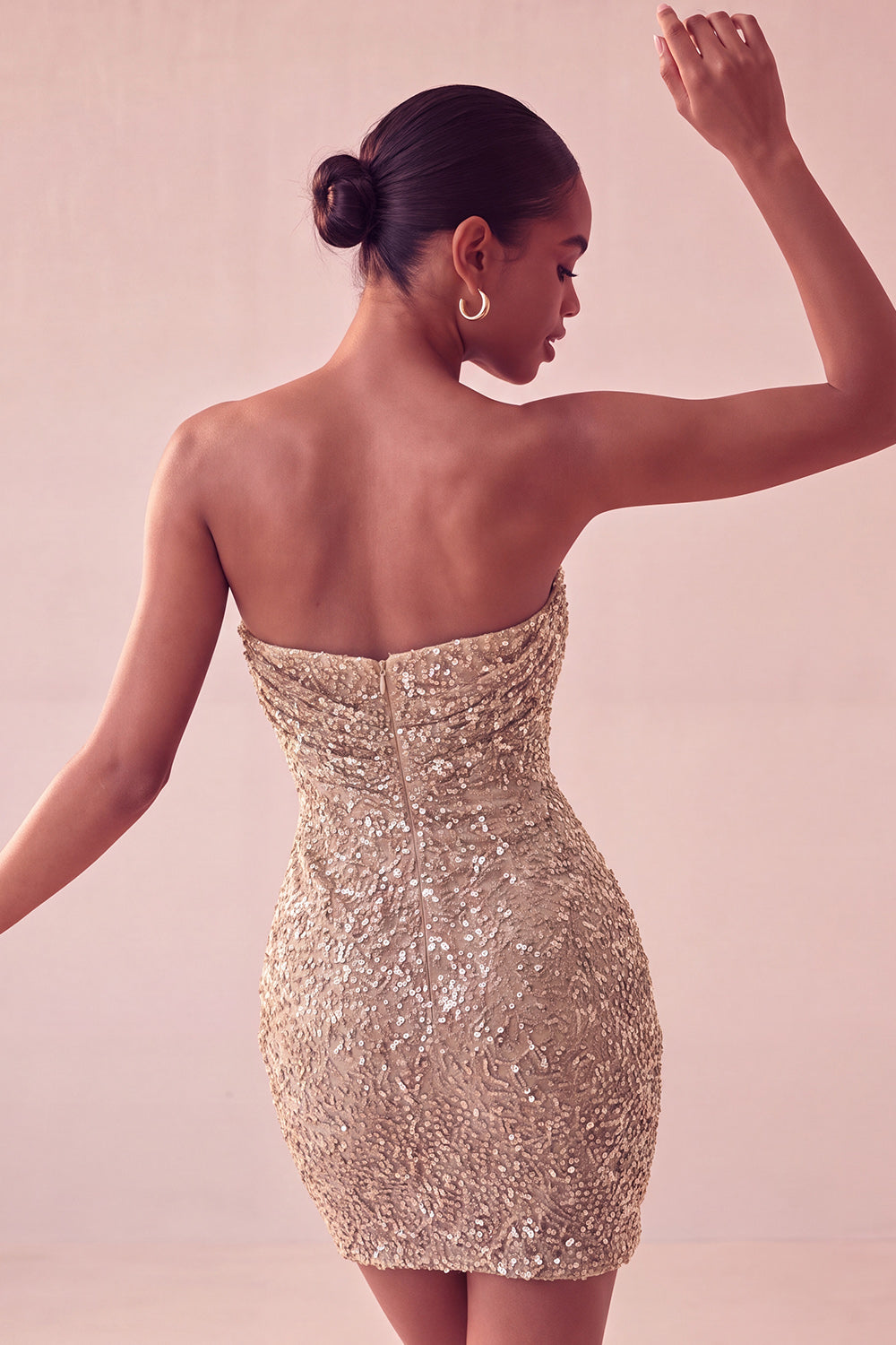 Sparkly Navy Sequin Strapless Tight Ruched Short Homecoming Dress