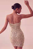 Sparkly Navy Sequin Strapless Tight Ruched Short Homecoming Dress