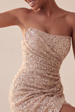 Sparkly Navy Sequin Strapless Tight Ruched Short Homecoming Dress