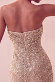 Sparkly Navy Sequin Strapless Tight Ruched Short Homecoming Dress