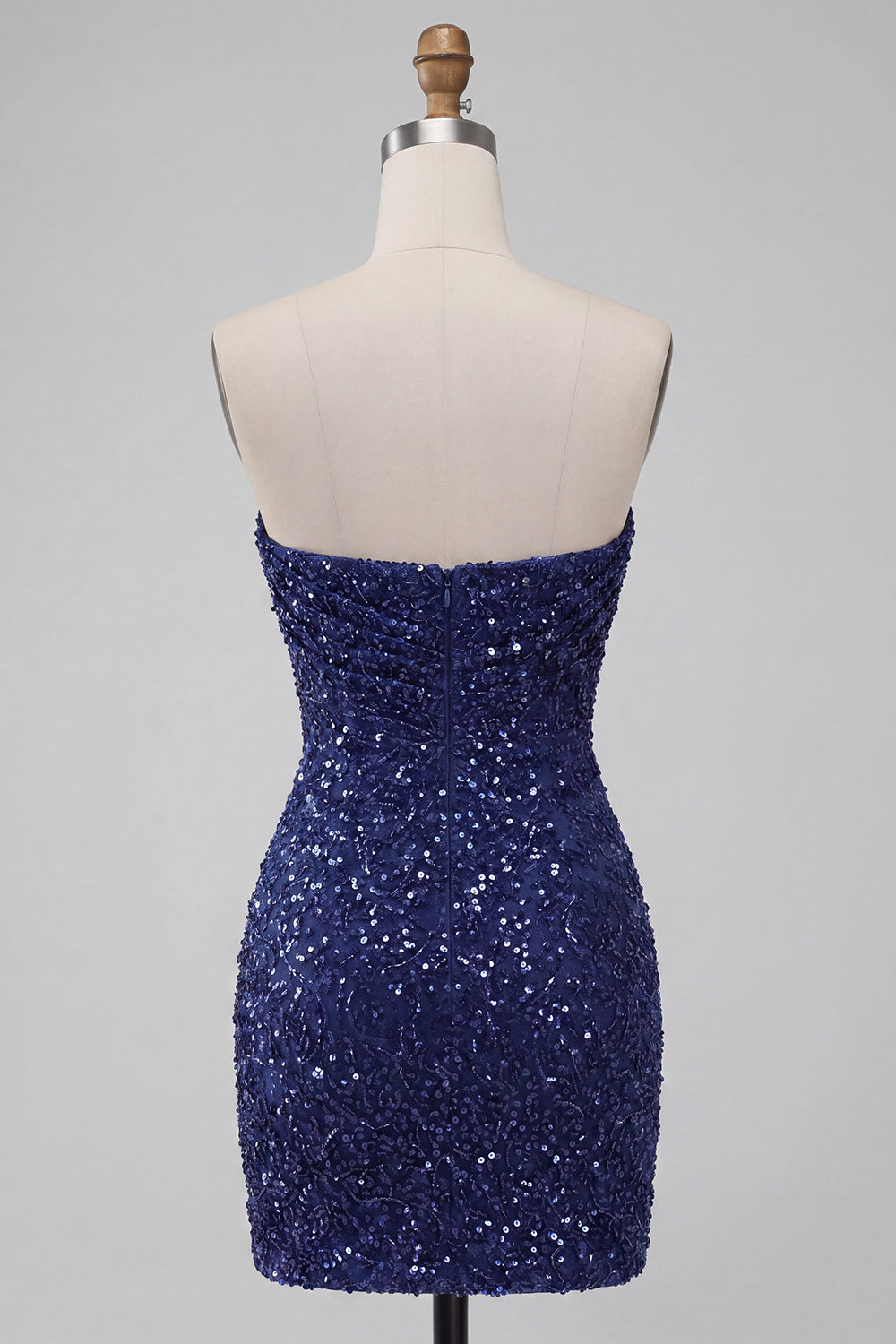 Sparkly Navy Sequin Strapless Tight Ruched Short Homecoming Dress