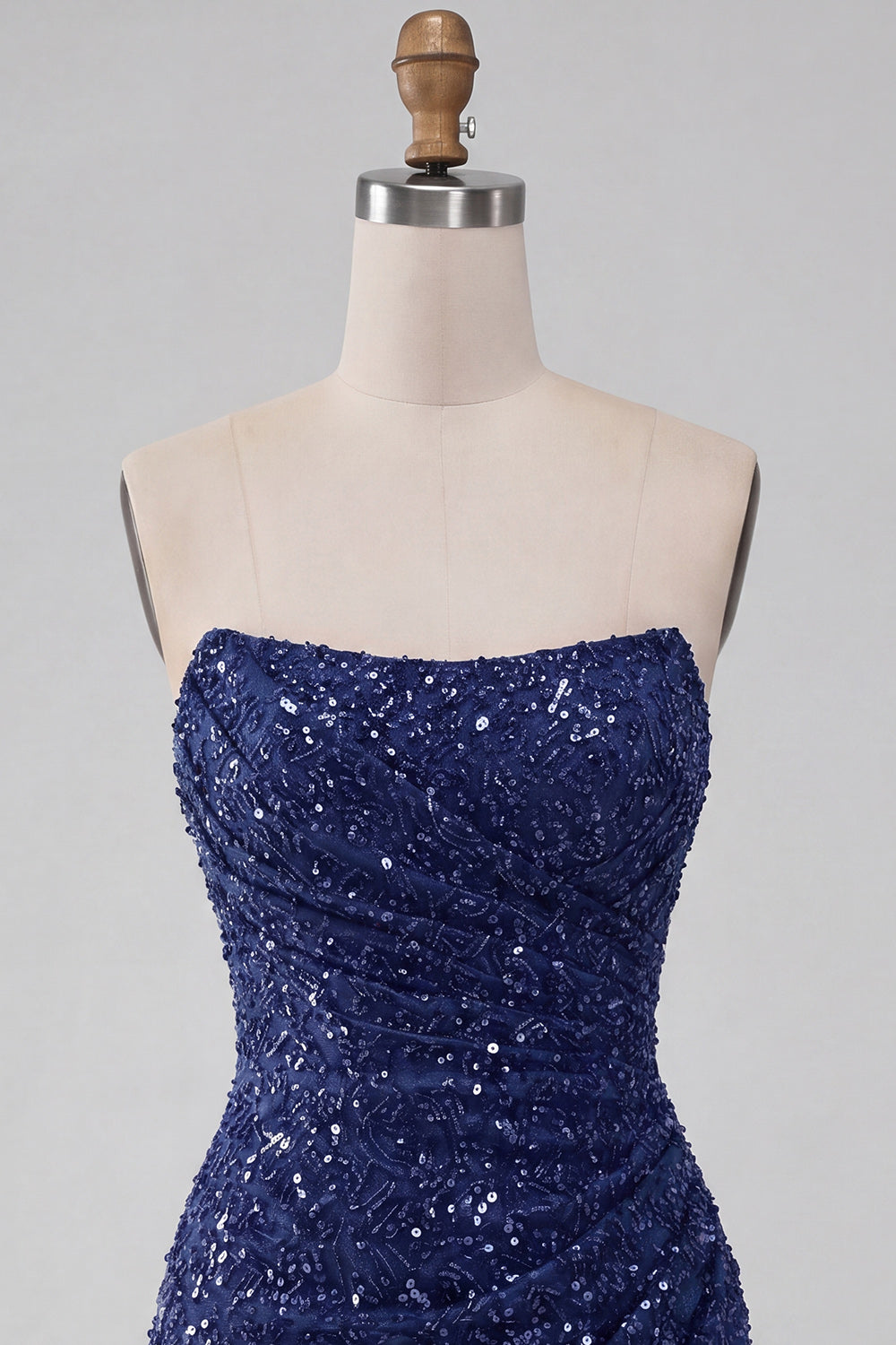 Sparkly Navy Sequin Strapless Tight Ruched Short Homecoming Dress