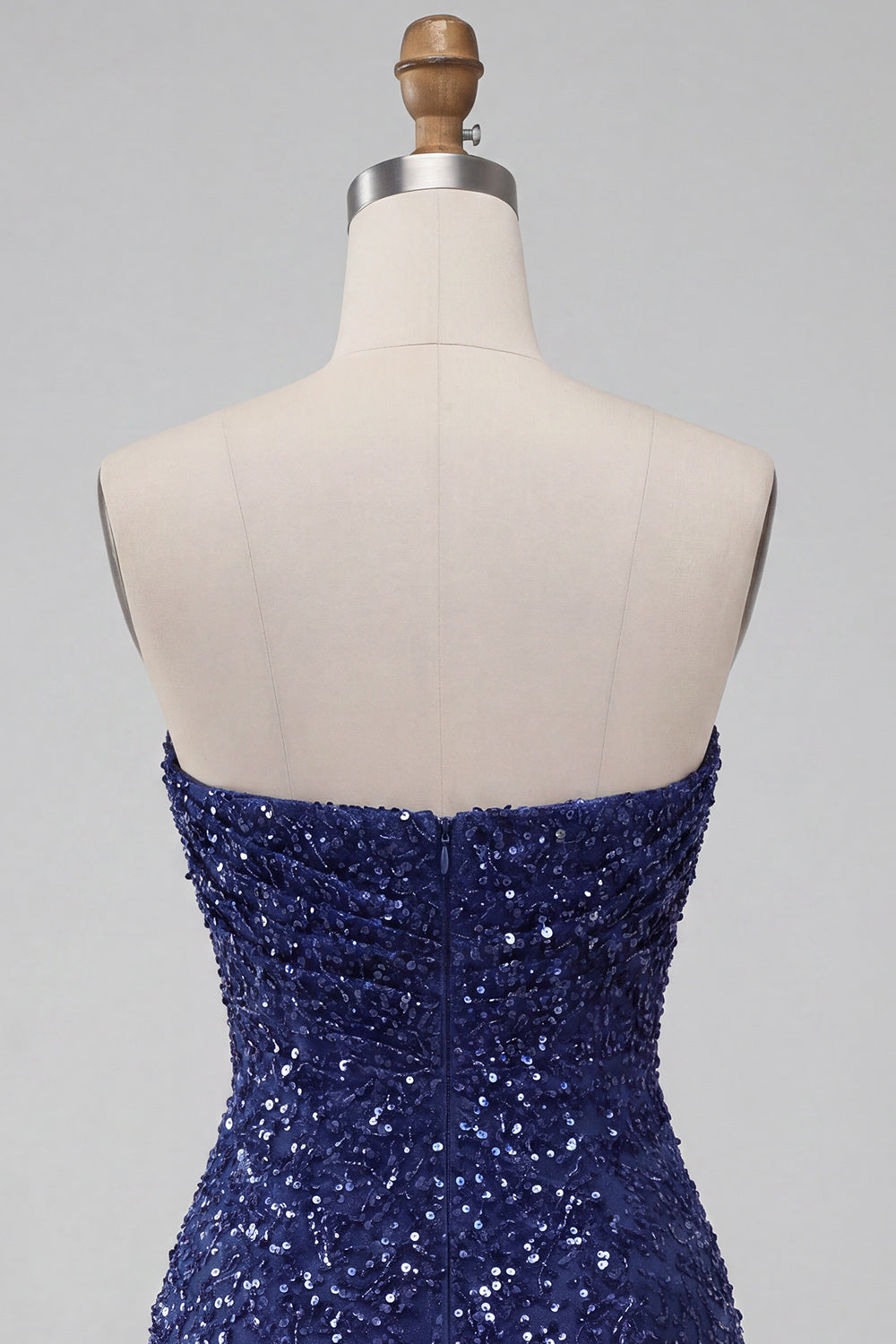 Sparkly Navy Sequin Strapless Tight Ruched Short Homecoming Dress